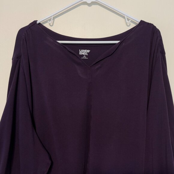 Lands' End Women's Plus Supima Micro Modal Split-Neck Tunic Shirt Top 3X Purple - Picture 2 of 9